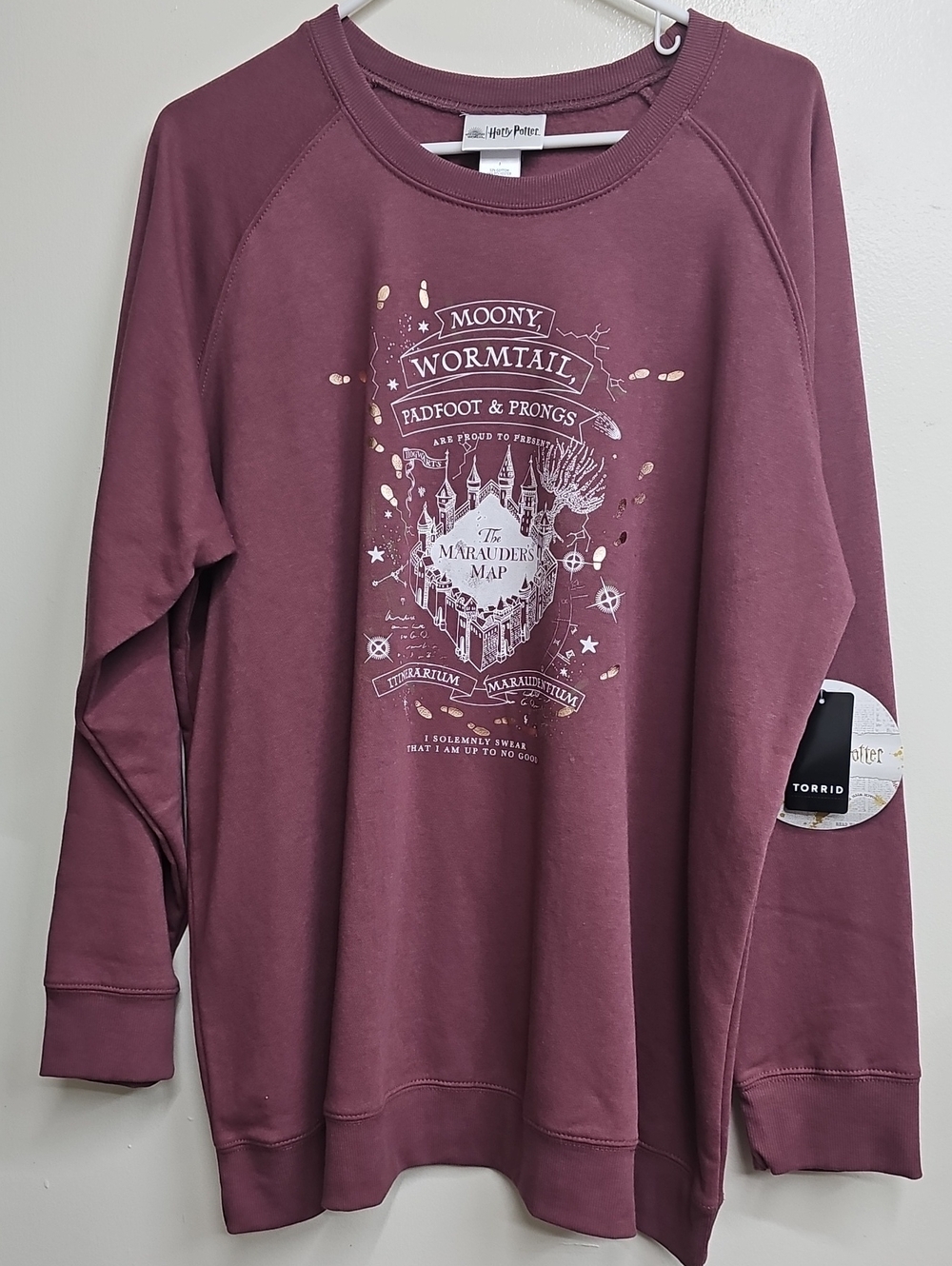 TORRID Harry Potter Marauder's Map Cozy Fleece Classic Fit Crew Sweatshirt NWT